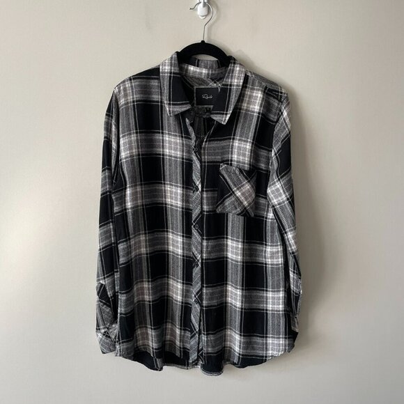 Rails Plaid Pattern Long Sleeve Collared Button Up Shirt Black Gray Medium - Picture 2 of 6